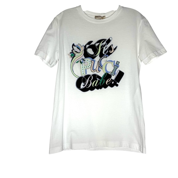 Emilio Pucci White Logo Tee with Graphic Print size M NWT - Picture 6 of 7